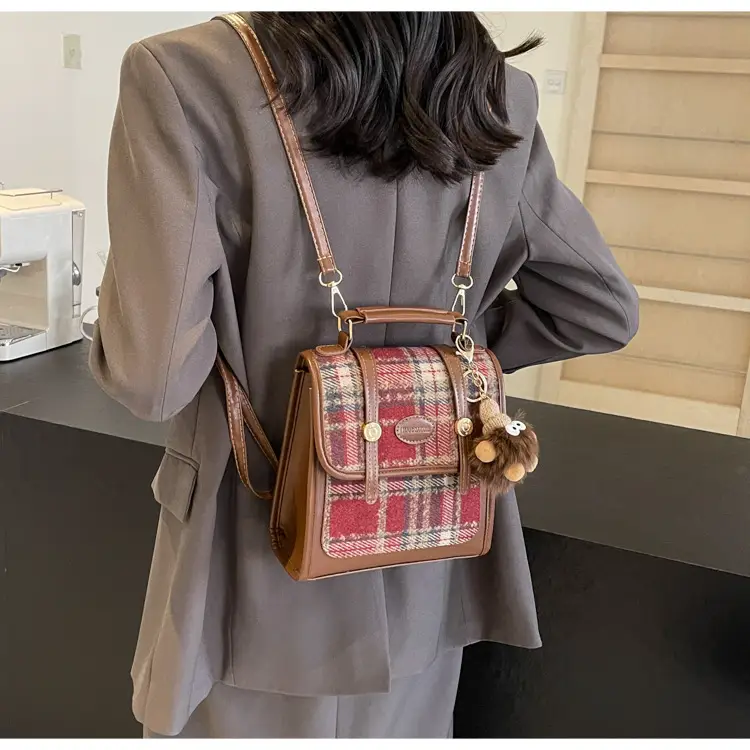 Women's Plaid Crossbody Bag with Fur Pom Pom — feature 30
