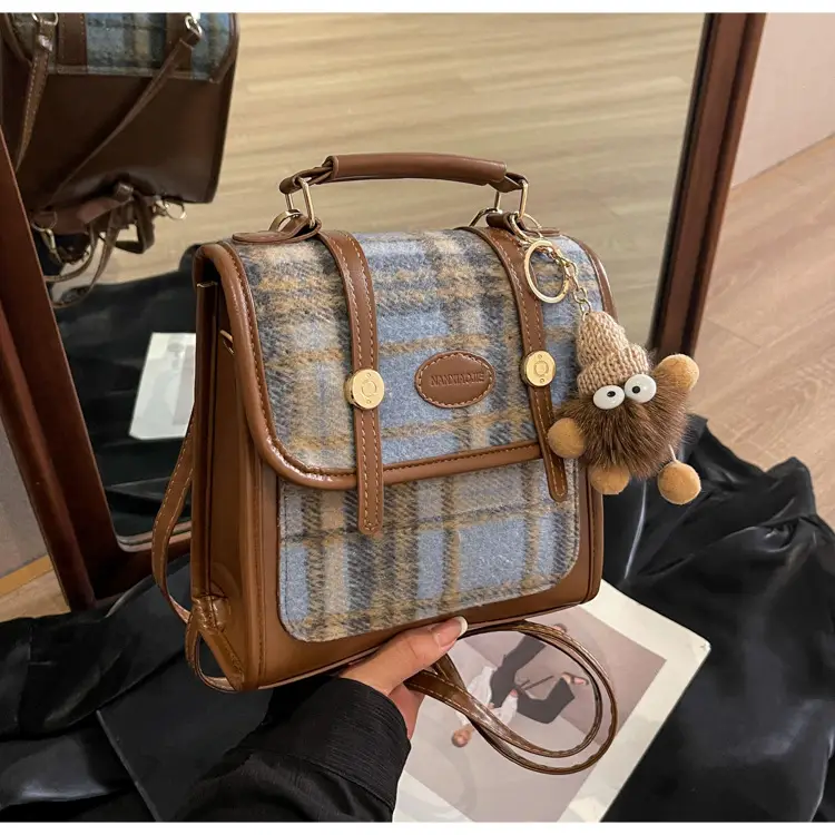 Women's Plaid Crossbody Bag with Fur Pom Pom — feature 44