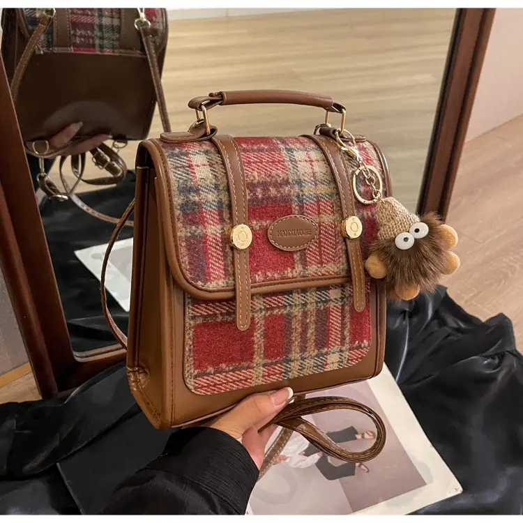 Women's Plaid Crossbody Bag with Fur Pom Pom — feature 45