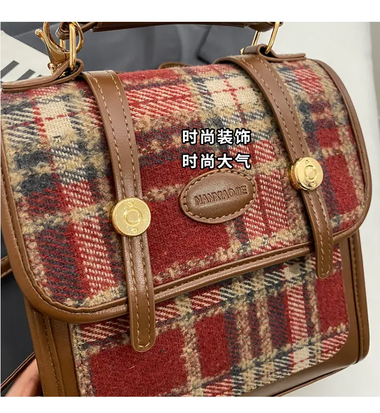 Women's Plaid Crossbody Bag with Fur Pom Pom — feature 5