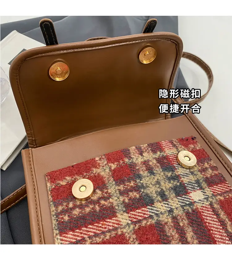 Women's Plaid Crossbody Bag with Fur Pom Pom — feature 6