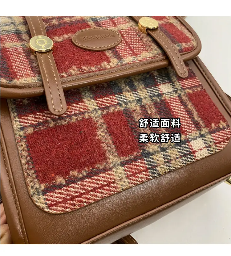 Women's Plaid Crossbody Bag with Fur Pom Pom — feature 7