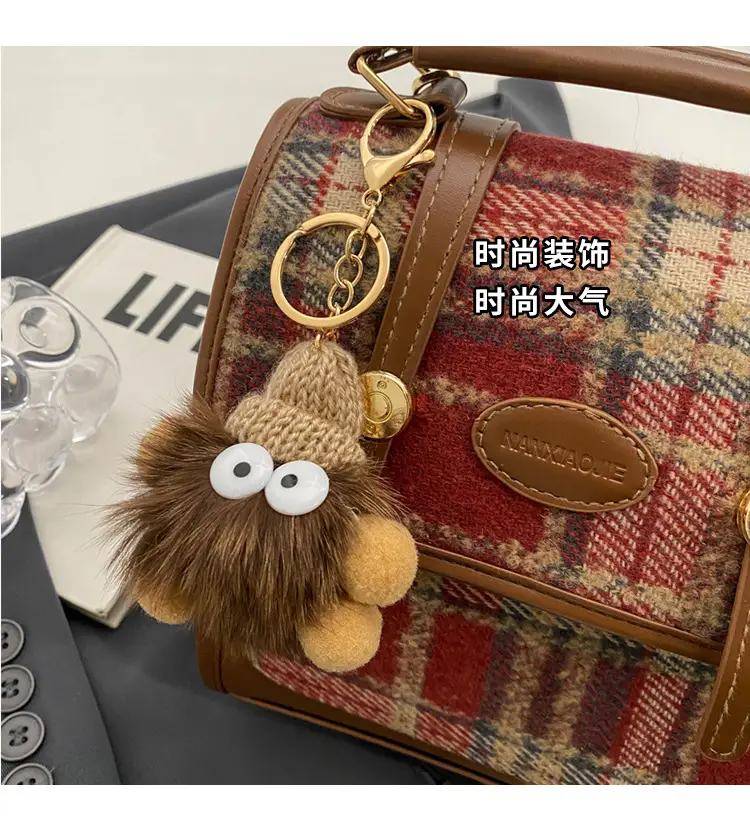 Women's Plaid Crossbody Bag with Fur Pom Pom — feature 8