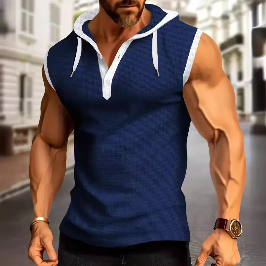 Men's White Muscle Sleeveless Hooded Polo Shirt - Image 10