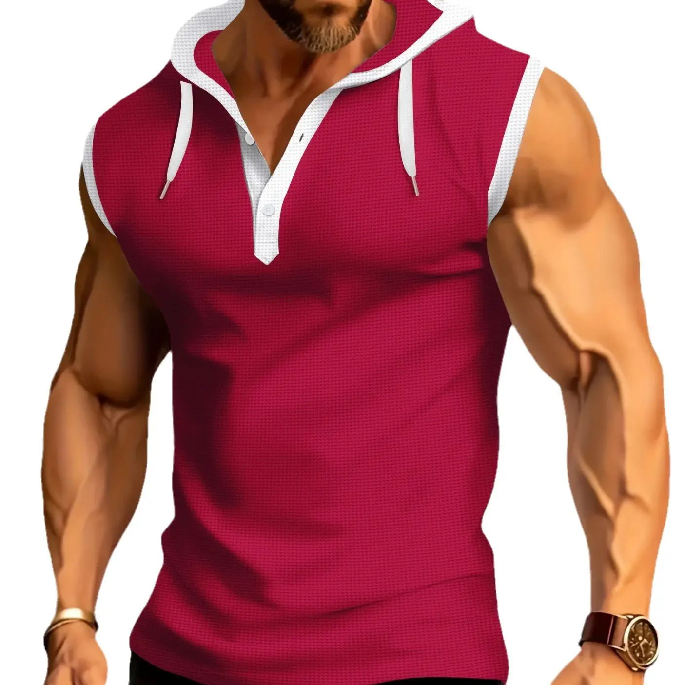 Men's White Muscle Sleeveless Hooded Polo Shirt - Image 11