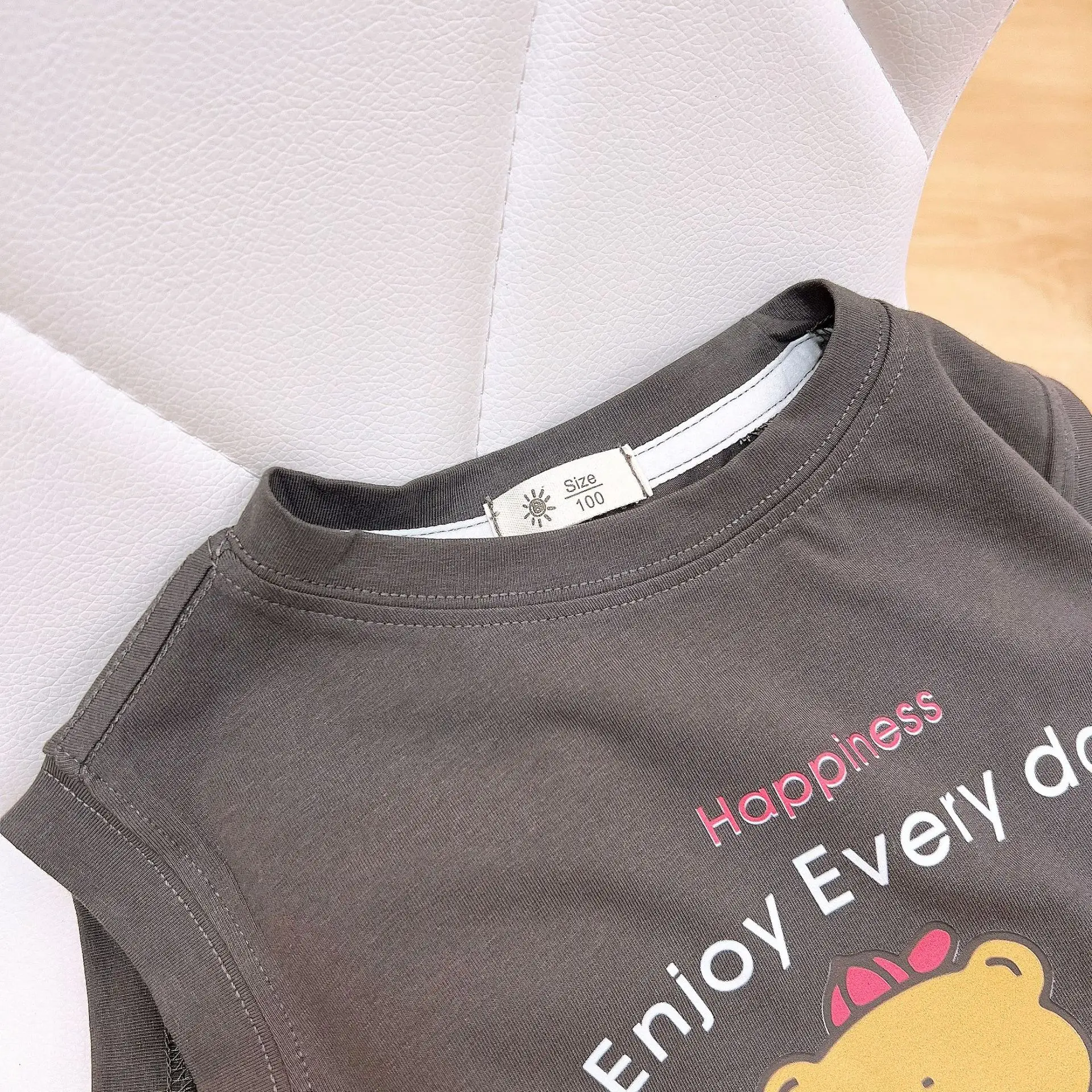 Boys Cotton V-Neck Sleeveless T-Shirt Gray Cartoon Print - Image 7