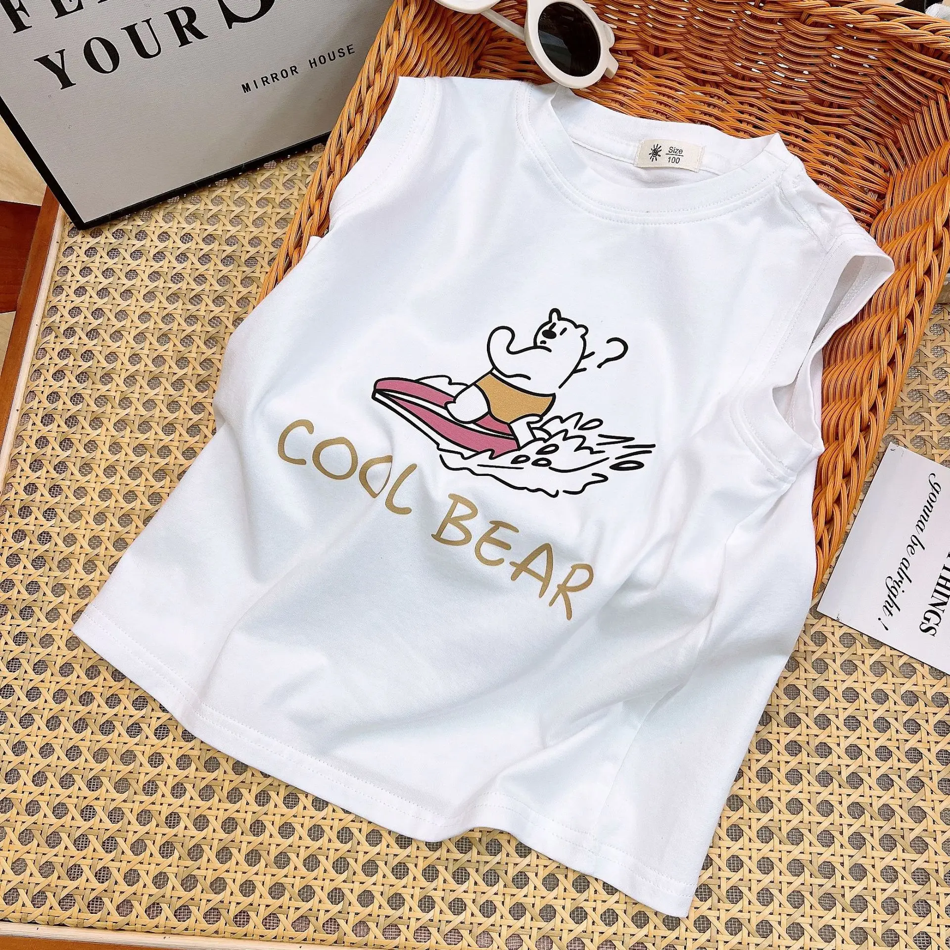 Boys Cotton V-Neck Sleeveless T-Shirt Gray Cartoon Print — feature 4