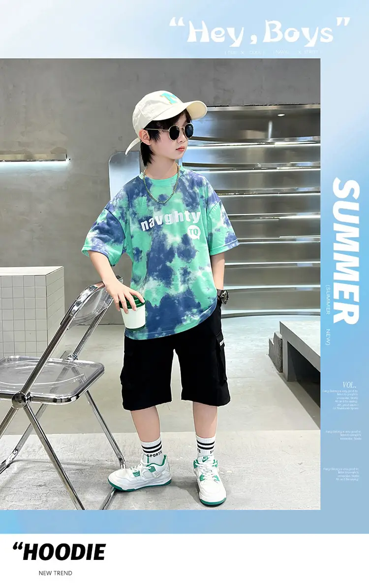 Kids Summer T-Shirt Navy Green Tie Dye 2026 β feature 1
