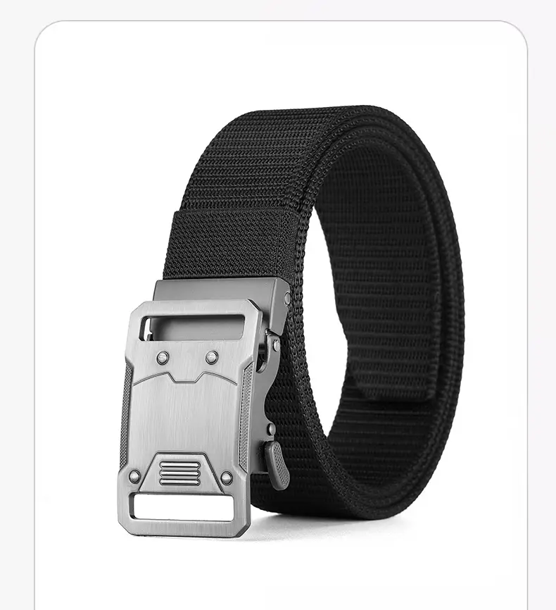 Nylon Tactical Belt Double Buckle Men's Black Gold Grey — feature 13