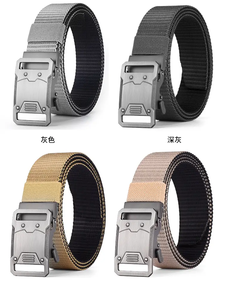 Nylon Tactical Belt Double Buckle Men's Black Gold Grey — feature 18