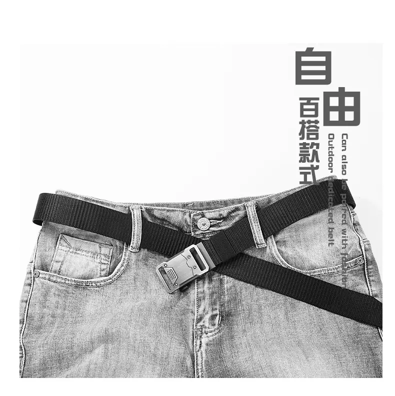 Nylon Tactical Belt Double Buckle Men's Black Gold Grey — feature 20