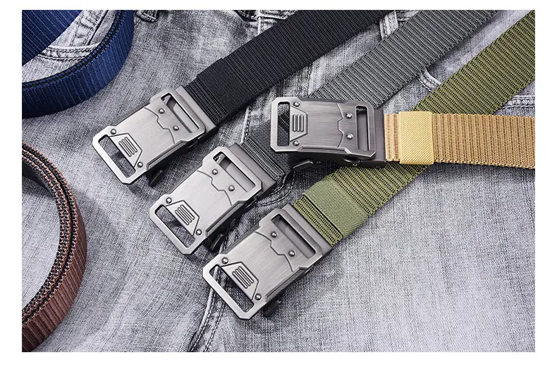 Nylon Tactical Belt Double Buckle Men's Black Gold Grey — feature 21