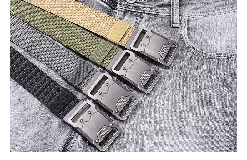 Nylon Tactical Belt Double Buckle Men's Black Gold Grey — feature 22