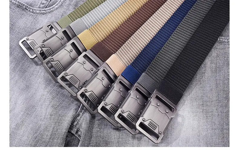 Nylon Tactical Belt Double Buckle Men's Black Gold Grey — feature 23