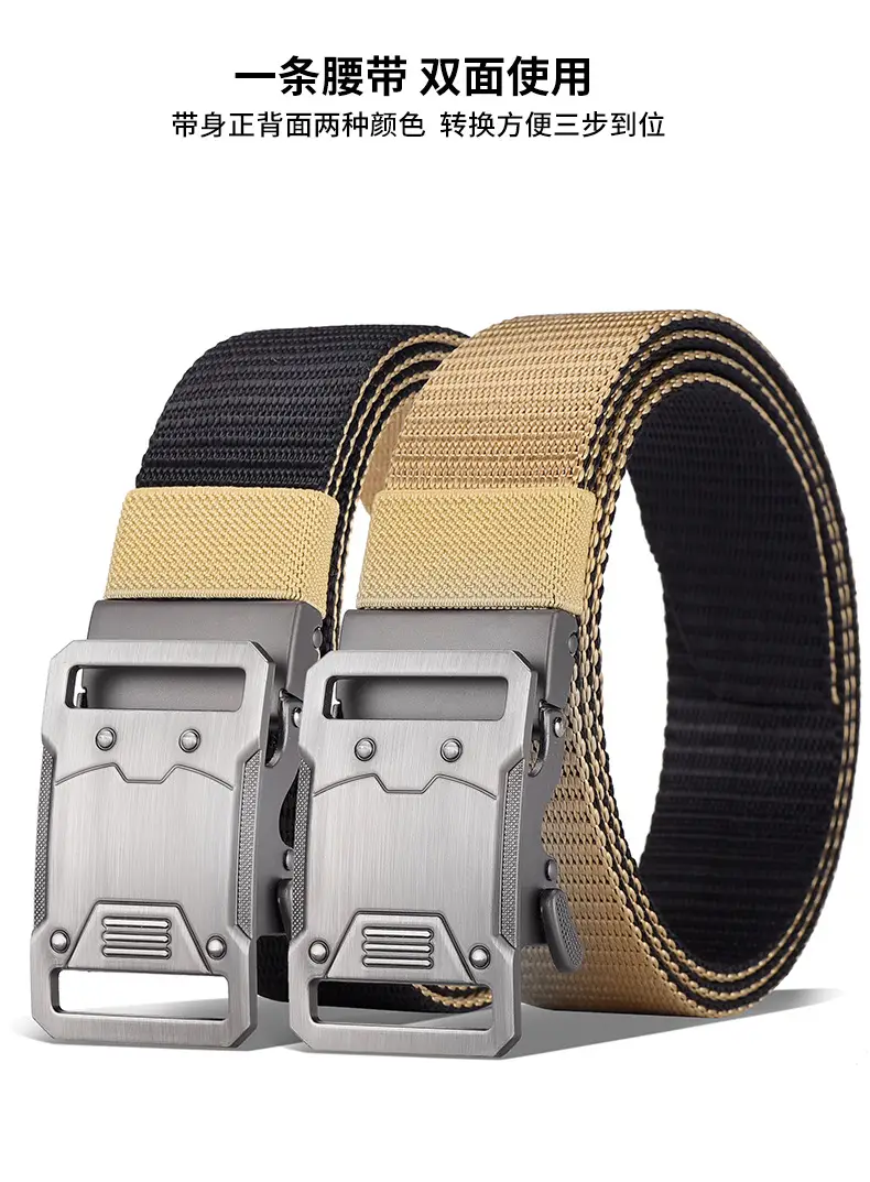Nylon Tactical Belt Double Buckle Men's Black Gold Grey — feature 4