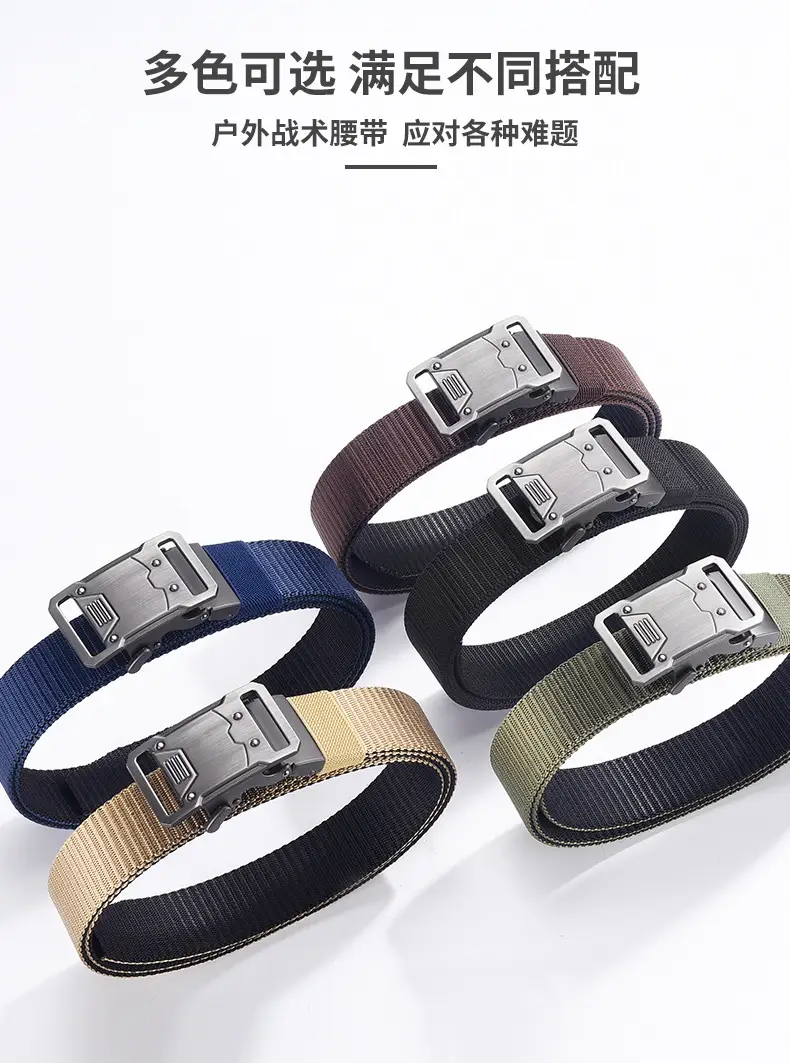 Nylon Tactical Belt Double Buckle Men's Black Gold Grey — feature 6