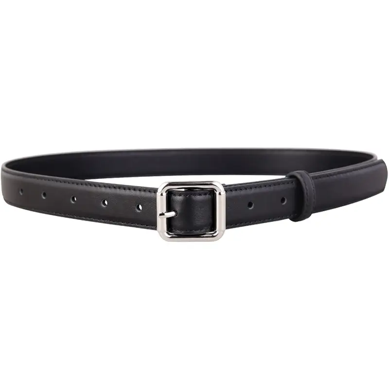 Women's Black Leather Belt with Buckle & Stitched Design - Image 5