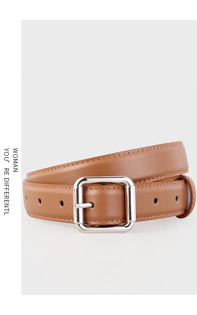 Women's Black Leather Belt with Buckle & Stitched Design — feature 12