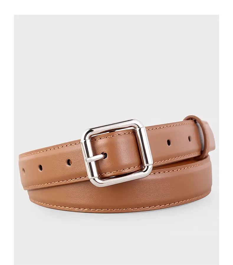 Women's Black Leather Belt with Buckle & Stitched Design — feature 17