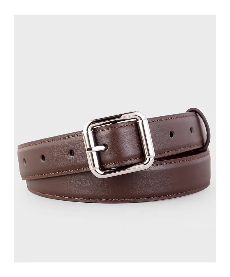 Women's Black Leather Belt with Buckle & Stitched Design — feature 18