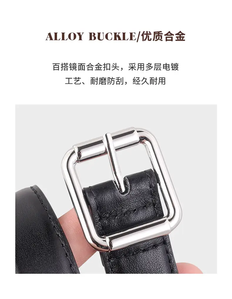 Women's Black Leather Belt with Buckle & Stitched Design — feature 6