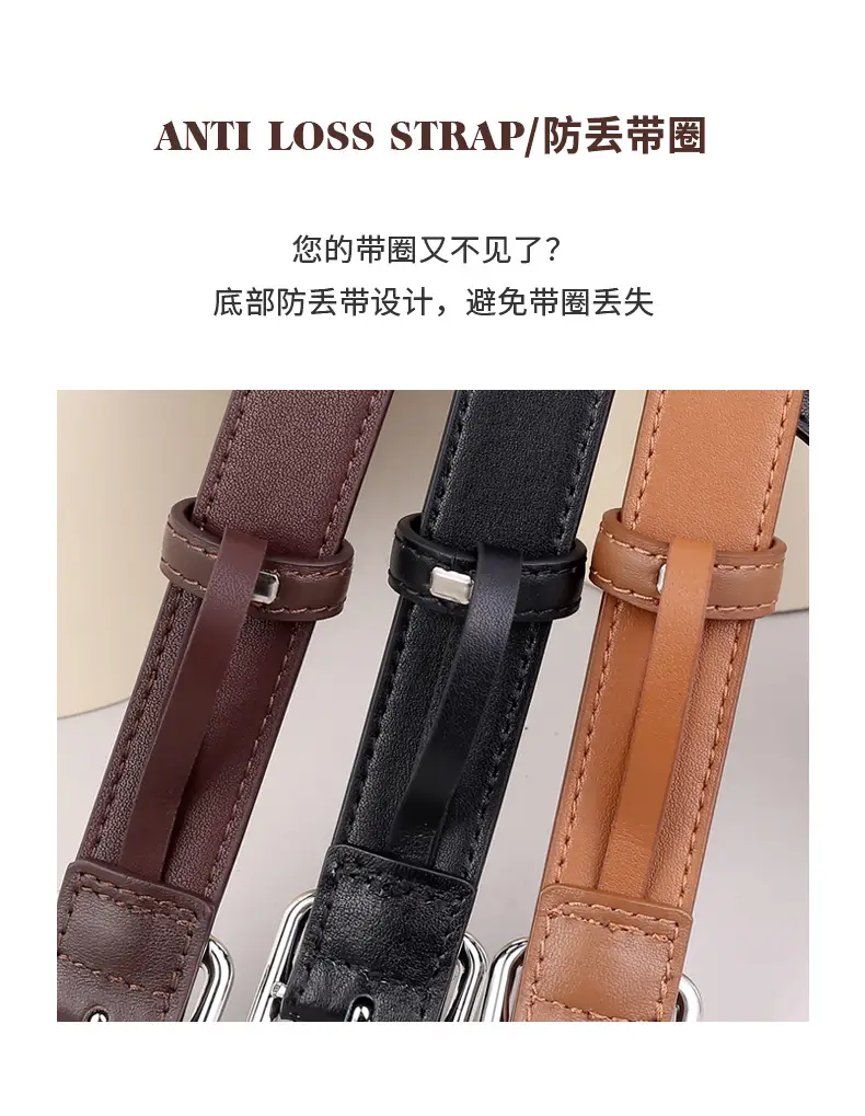Women's Black Leather Belt with Buckle & Stitched Design — feature 7