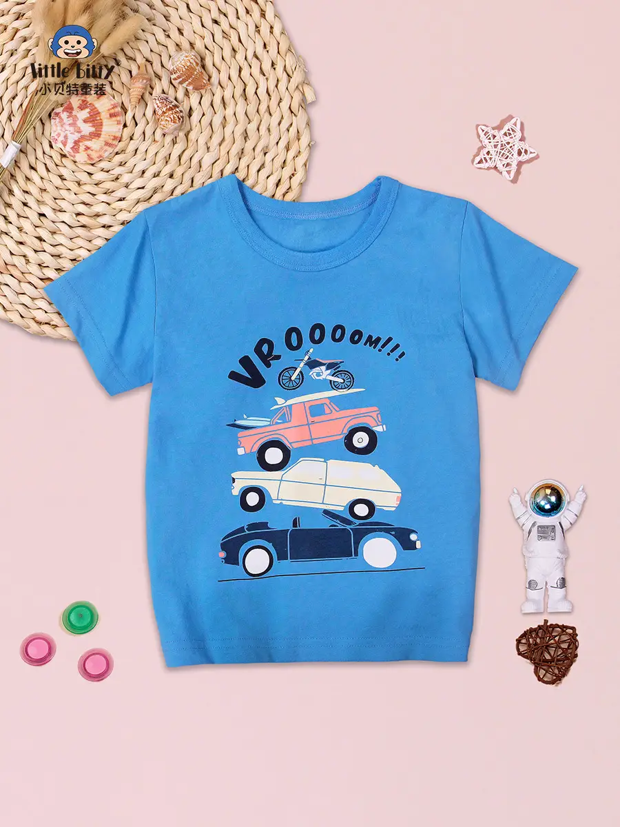 2025 Boys Blue Cartoon T-Shirt with Car Print - Image 2