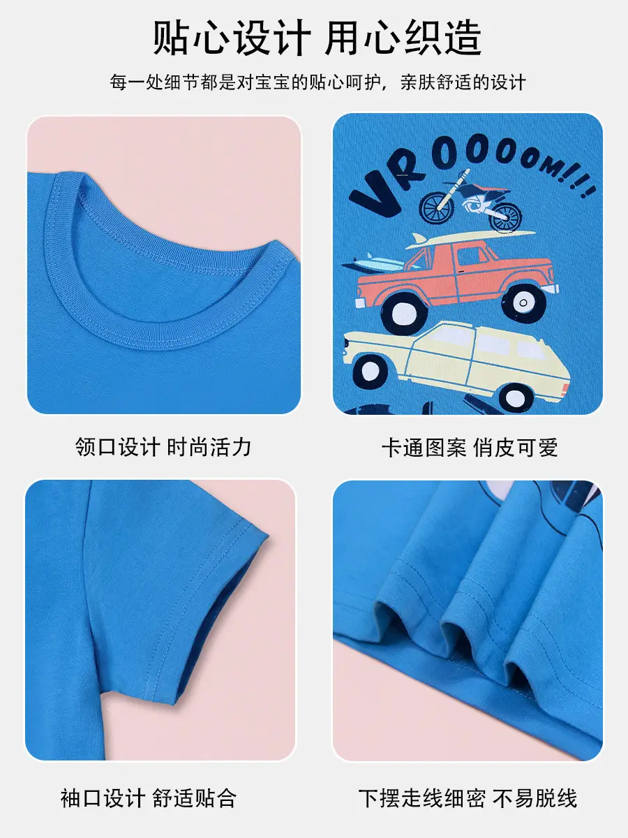2025 Boys Blue Cartoon T-Shirt with Car Print - Image 6