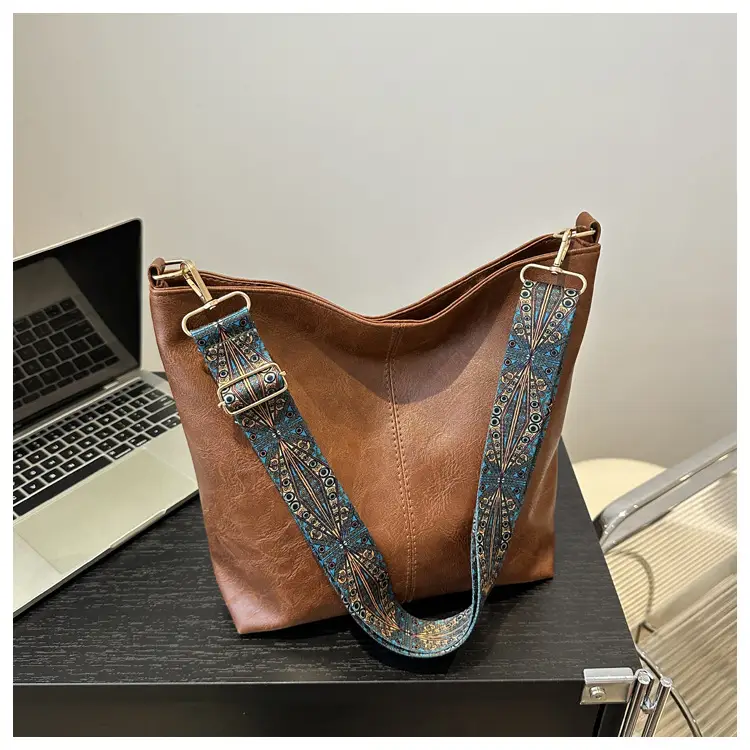Women's Black Textured Shoulder Crossbody Tote Bag Large Capacity — feature 11