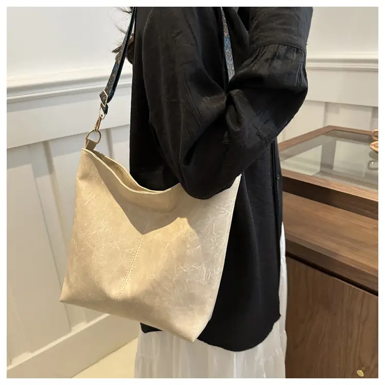 Women's Black Textured Shoulder Crossbody Tote Bag Large Capacity — feature 14