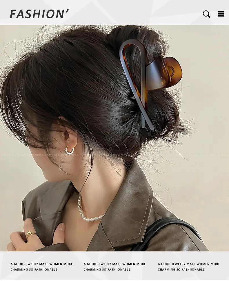 Large Retro Shark Hair Clip for Women Black Acrylic — feature 2