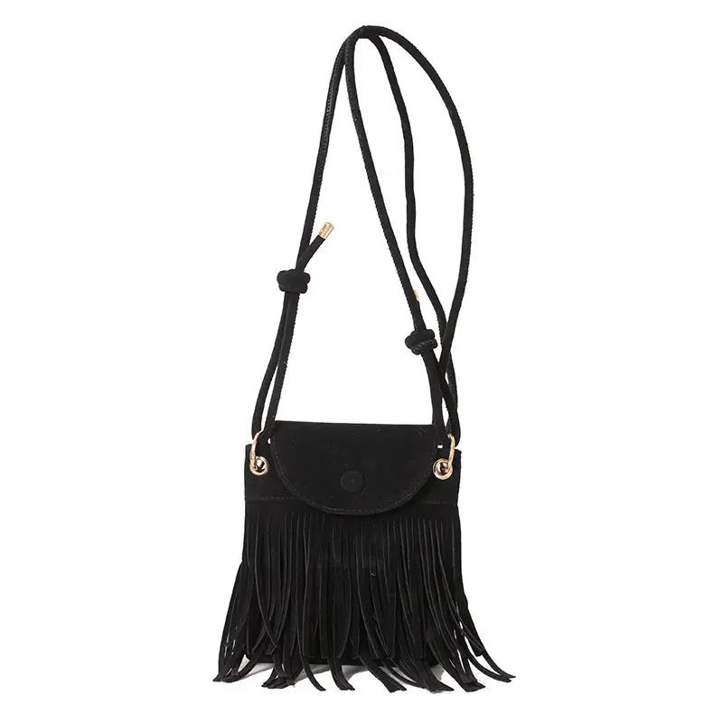 Women Tassel Phone Bag Suede Crossbody Brown