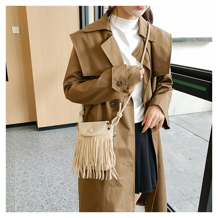 Women Tassel Phone Bag Suede Crossbody Brown — feature 13