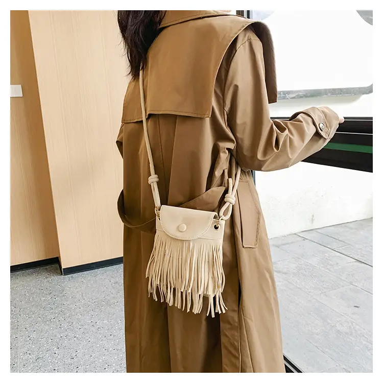 Women Tassel Phone Bag Suede Crossbody Brown — feature 14