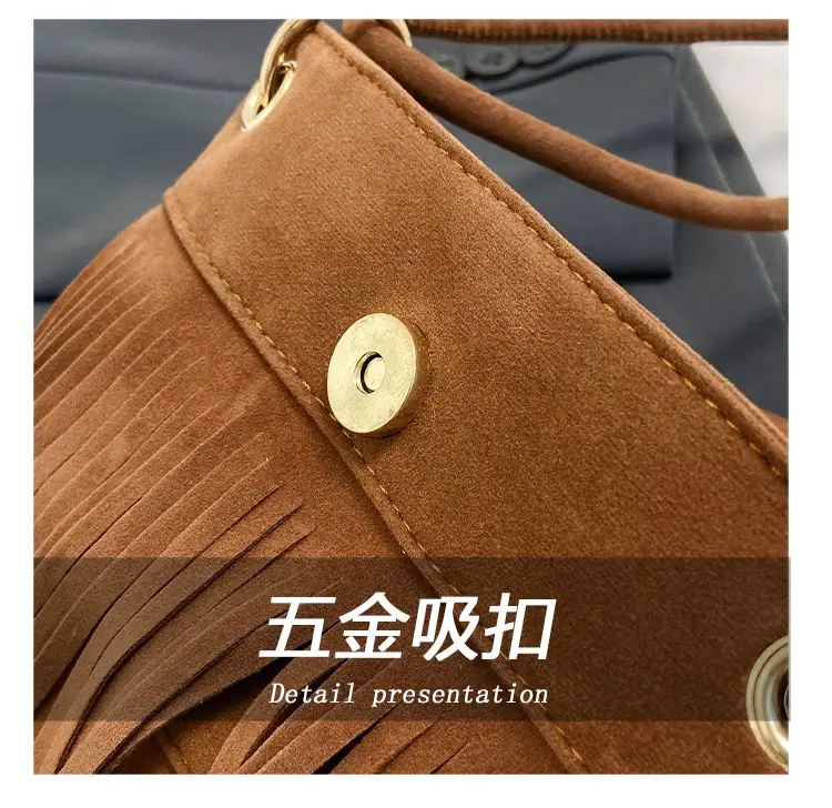 Women Tassel Phone Bag Suede Crossbody Brown — feature 5