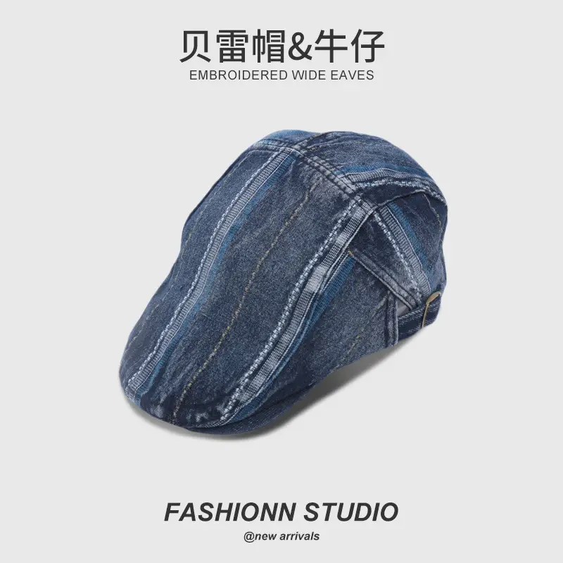 Vintage Washed Denim Beret Men Women Street Style - Image 7
