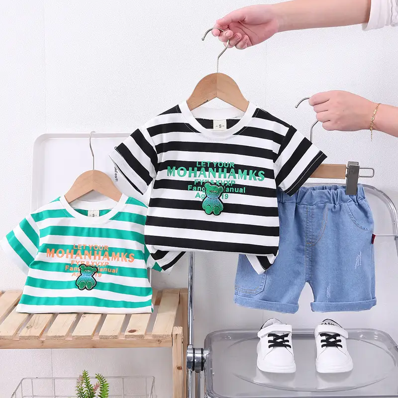 Boys Striped T-Shirt Shorts Set 2024 Summer - Image 3