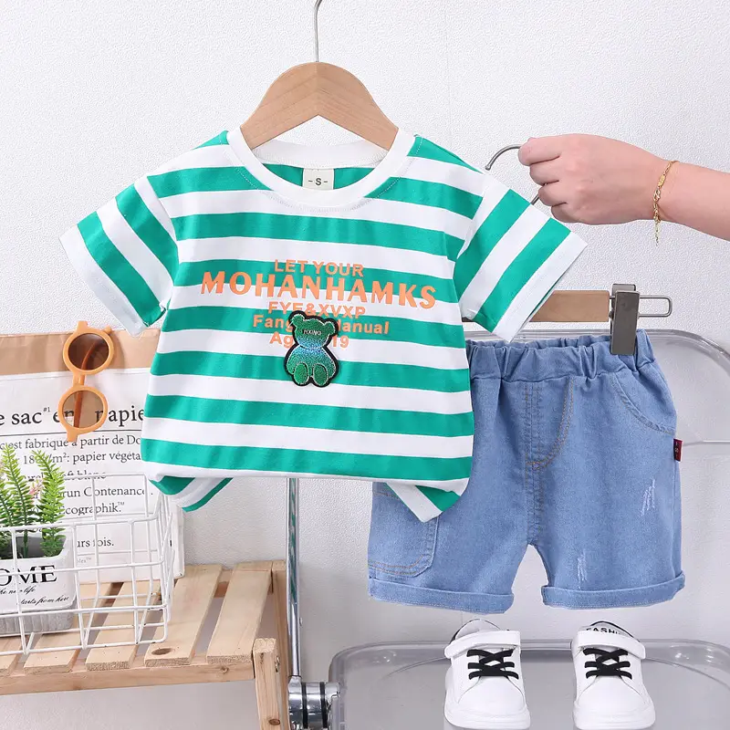 Boys Striped T-Shirt Shorts Set 2024 Summer - Image 4