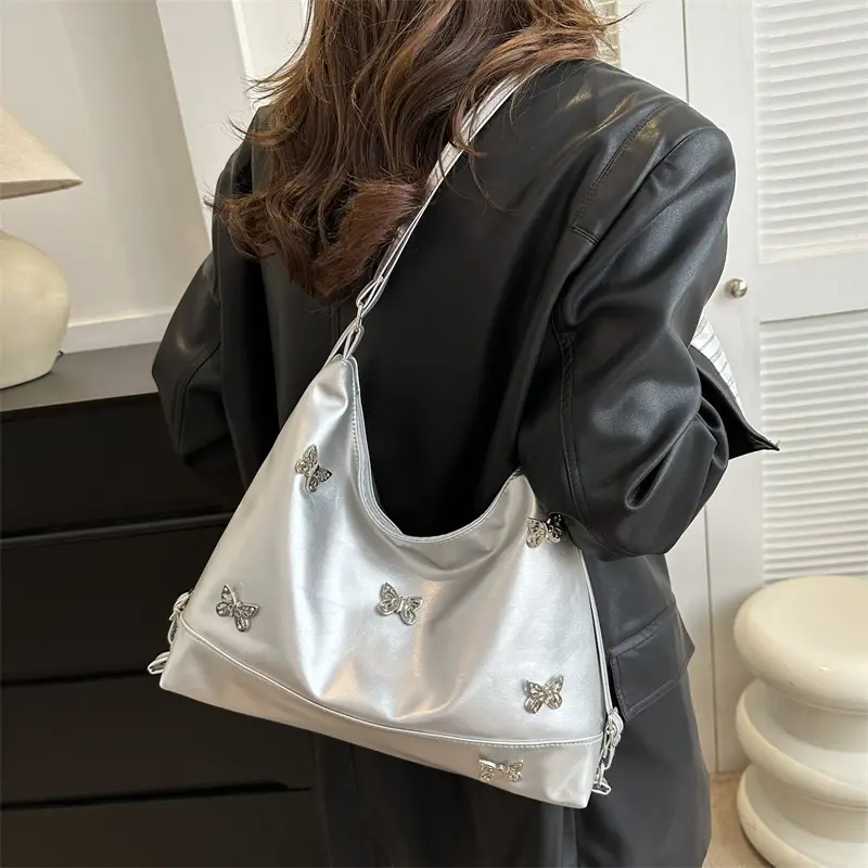 Women's Large Capacity Shoulder Bags Black Silver Brown - Image 5