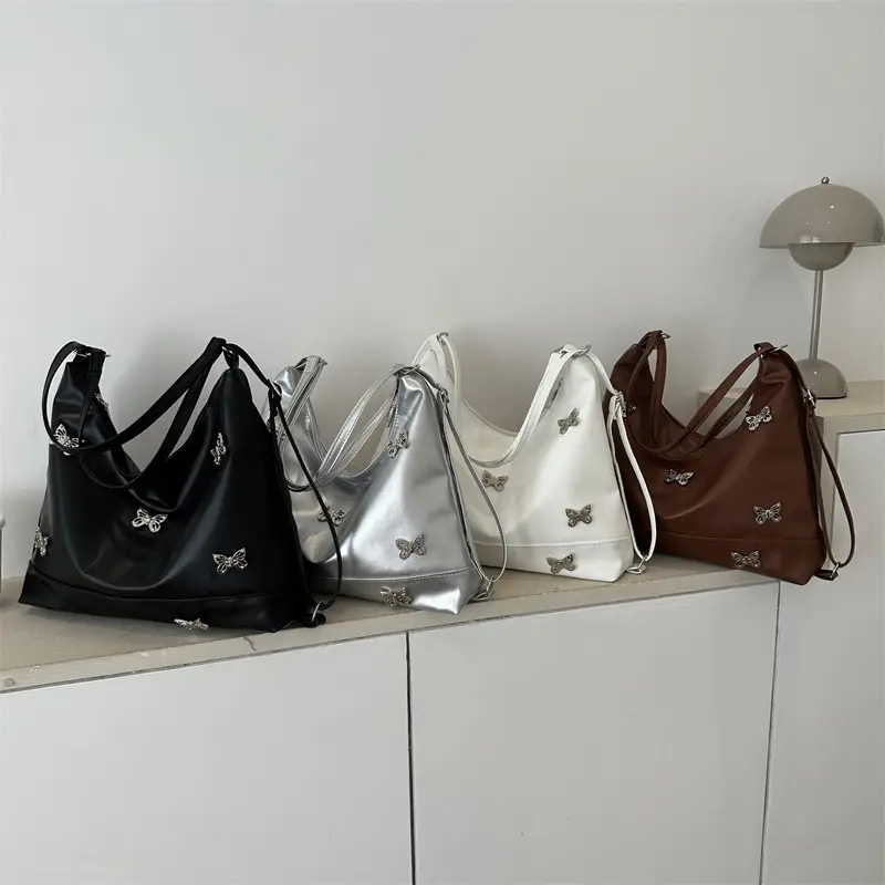 Women's Large Capacity Shoulder Bags Black Silver Brown - Image 6