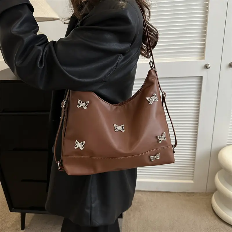 Women's Large Capacity Shoulder Bags Black Silver Brown - Image 7