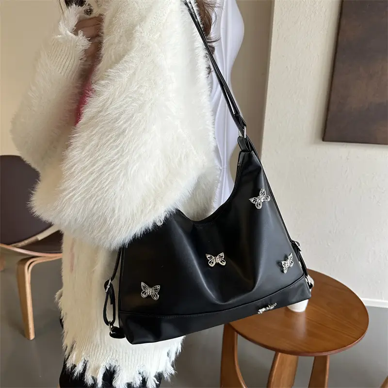 Women's Large Capacity Shoulder Bags Black Silver Brown - Image 8