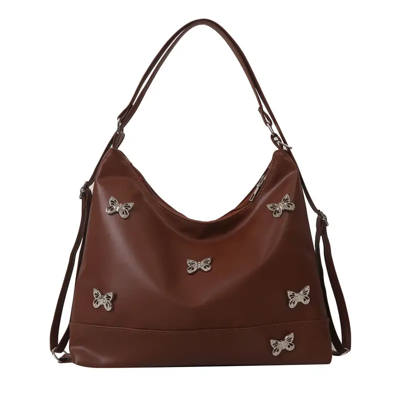 Women's Large Capacity Shoulder Bags Black Silver Brown - Image 9