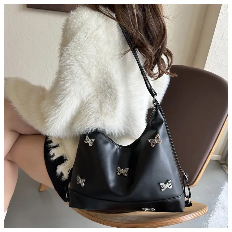Women's Large Capacity Shoulder Bags Black Silver Brown — feature 10