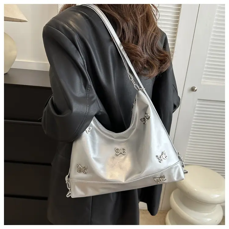 Women's Large Capacity Shoulder Bags Black Silver Brown — feature 11