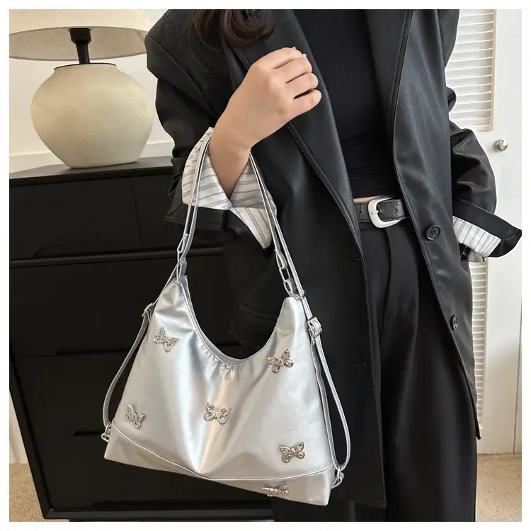 Women's Large Capacity Shoulder Bags Black Silver Brown — feature 12