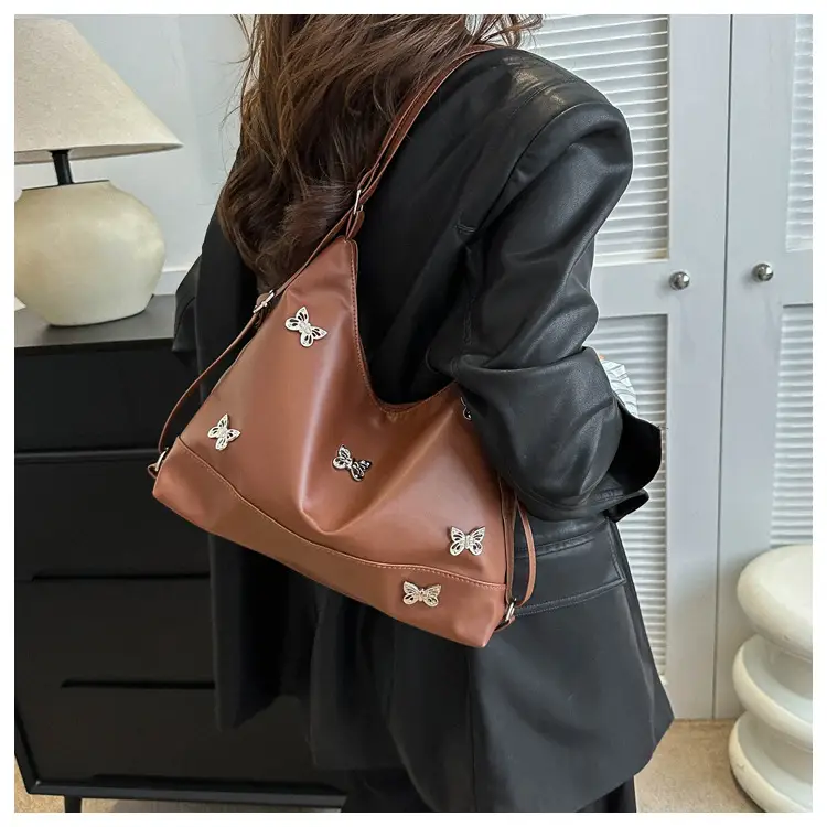 Women's Large Capacity Shoulder Bags Black Silver Brown — feature 14