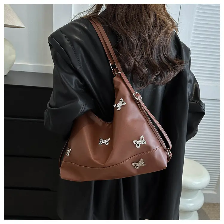 Women's Large Capacity Shoulder Bags Black Silver Brown — feature 15