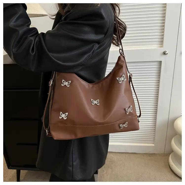 Women's Large Capacity Shoulder Bags Black Silver Brown — feature 16