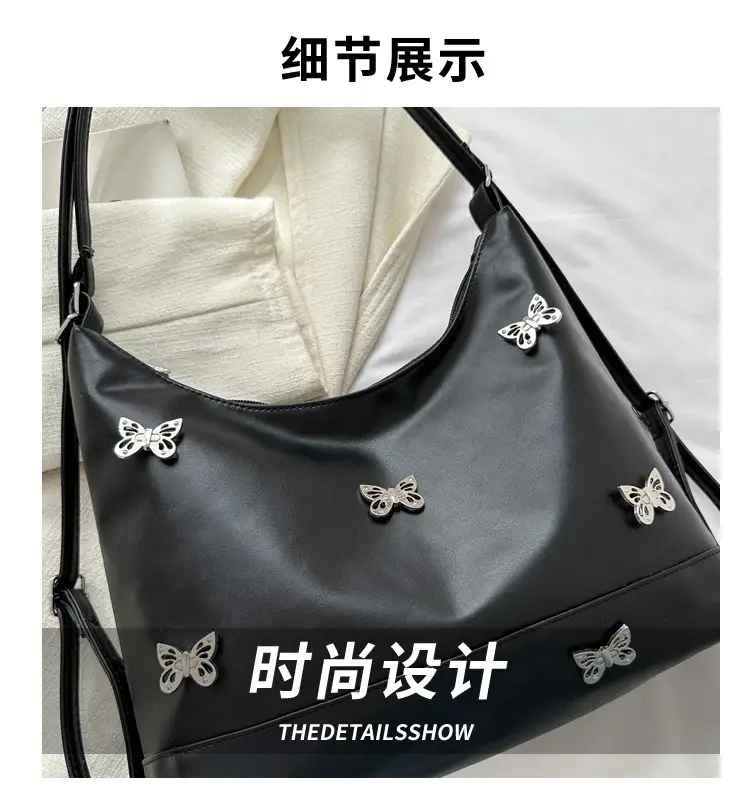 Women's Large Capacity Shoulder Bags Black Silver Brown — feature 2